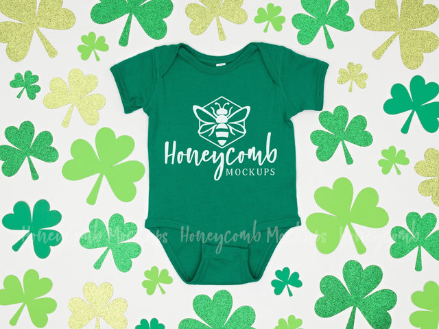 St Patrick's Day Baby Mockup, Rabbit Skins 4400 Kelly Mockup, Baby Bodysuit Mockup Mock Up Photo Honeycomb Mockups 