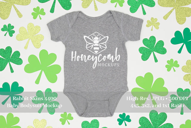 St Patrick's Day Baby Mockup, Rabbit Skins 4400 Mockup Heather, Baby Bodysuit Mockup Mock Up Photo Honeycomb Mockups 