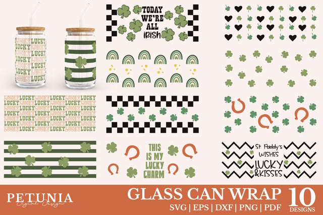 St Patrick's Day Can Glass Bundle | 16oz Beer Glass Can Wrap SVG Petunia Digital Design 