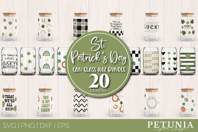 St Patrick's Day Can Glass Bundle | 16oz Beer Glass Can Wrap SVG Petunia Digital Design 