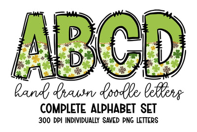 St Patrick's Day Cheetah & Clover Doodle Letters Alphabet Set Sublimation BijouBay 