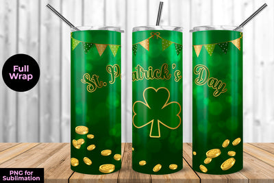 St. Patrick's Day Clover Green Background 20 oz Skinny Tumbler Wrap Sublimation Design Sublimation Sublimatiz Designs 