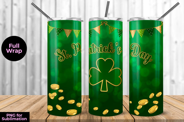 St. Patrick's Day Clover Green Background 20 oz Skinny Tumbler Wrap Sublimation Design Sublimation Sublimatiz Designs 