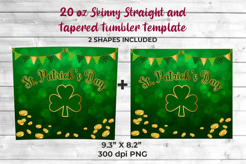 St. Patrick's Day Clover Green Background 20 oz Skinny Tumbler Wrap Sublimation Design Sublimation Sublimatiz Designs 