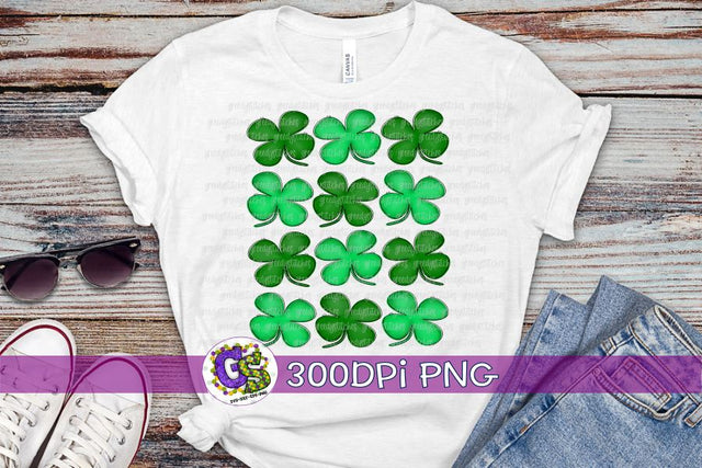 St. Patrick's Day Clover Rows PNG for Sublimation Sublimation Greedy Stitches 