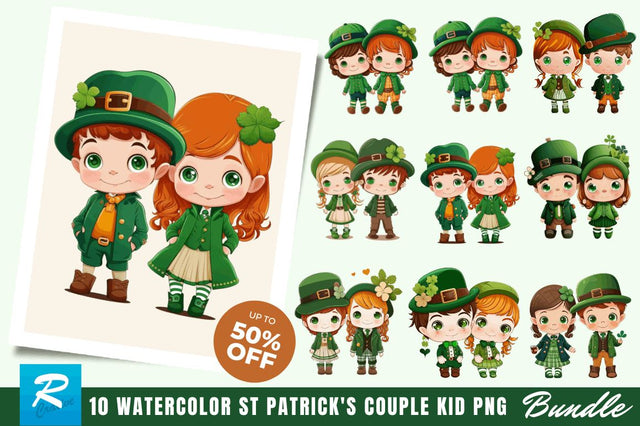 St Patrick's Day Couple Kid Cute Clipart Bundle Sublimation Regulrcrative 