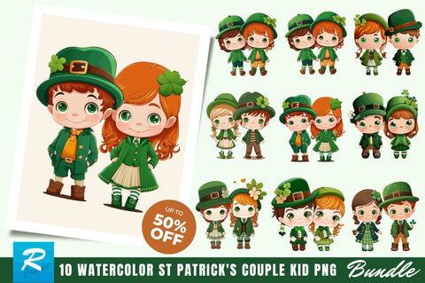 St Patrick's Day Couple Kid Cute Clipart Bundle Sublimation Regulrcrative 
