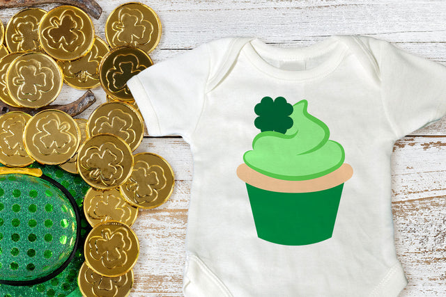 St Patrick's Day Cupcake with Clover SVG SVG Designed by Geeks 