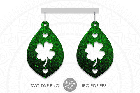 St Patrick's day earrings, Four leaf clover earrings round earring - So  Fontsy
