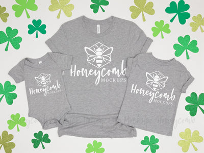 St Patrick's Day Family Mockup, Mom and Kids Mockup, Heather Athletic Bella Canvas Mockup Mock Up Photo Honeycomb Mockups 