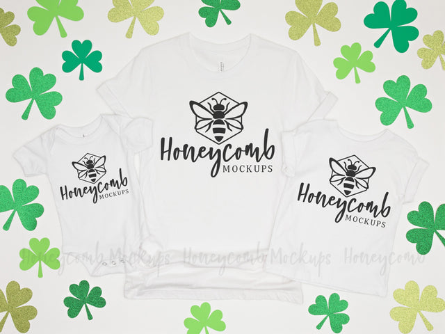 St Patrick's Day Family Mockup, Mommy and Me, White Bella Canvas Mockup Mock Up Photo Honeycomb Mockups 