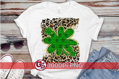St. Patrick's Day Four Leaf Clover Glitter Leopard PNG for Sublimation Sublimation Greedy Stitches 