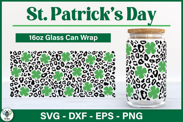 St. Patrick's Day Glass Can SVG | Leopard Print Wrap SVG B Renee Design 