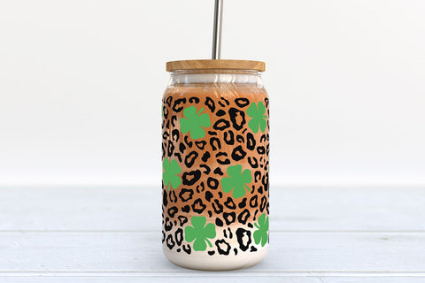St. Patrick's Day Glass Can SVG | Leopard Print Wrap SVG B Renee Design 