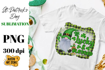 St. Patrick's Day Gnome sublimation design. Lucky & Blessed Sublimation Yustaf Art Store 