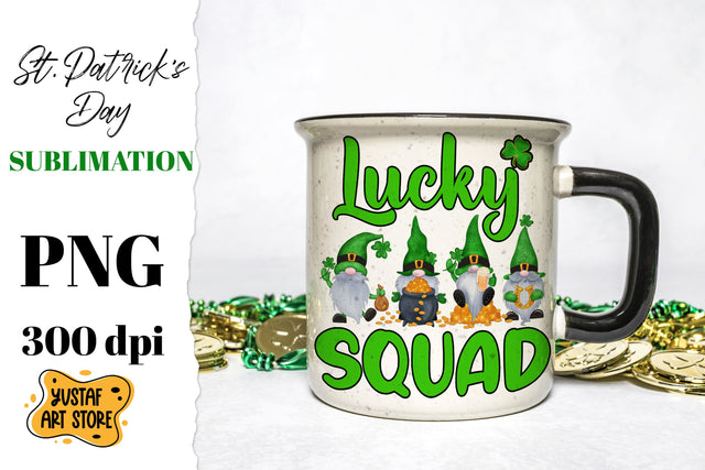 St. Patrick's Day Gnome sublimation design. Lucky Squad Sublimation Yustaf Art Store 