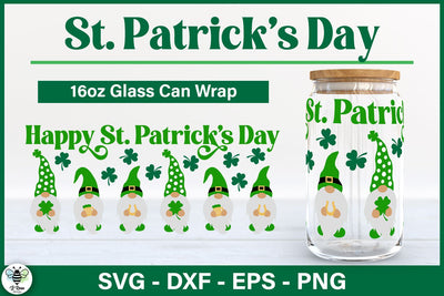 St. Patrick's Day Gnome SVG | 16oz Glass Can Wrap SVG B Renee Design 