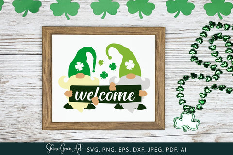 St Patrick's Day Gnome Welcome Sign SVG Cut File SVG Shine Green Art 