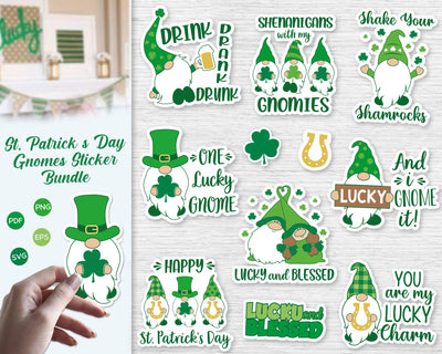 St. Patrick's Day Gnomes, St. Patrick's Day Stickers Bundle Svg SVG SvgMonkeys 