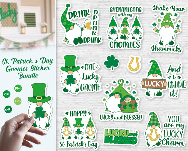 St. Patrick's Day Gnomes, St. Patrick's Day Stickers Bundle Svg SVG SvgMonkeys 