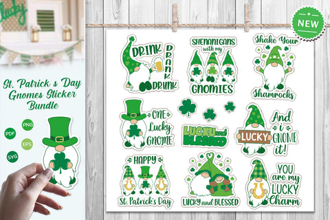 St. Patrick's Day Gnomes, St. Patrick's Day Stickers Bundle Svg SVG SvgMonkeys 