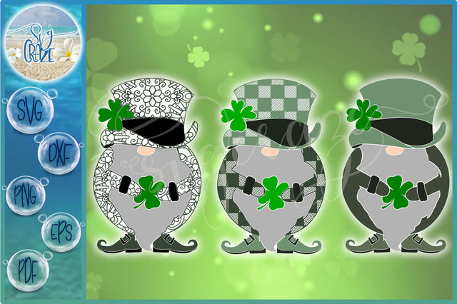 St Patricks Day Gnomes with Clover Mandala Plaid SVG SVG Harbor Grace Designs 