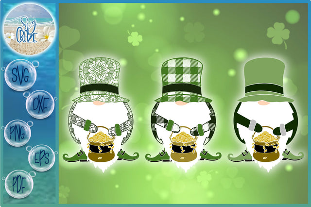 St Patricks Day Gnomes with Pot Of Gold Mandala Plaid SVG SVG Harbor Grace Designs 