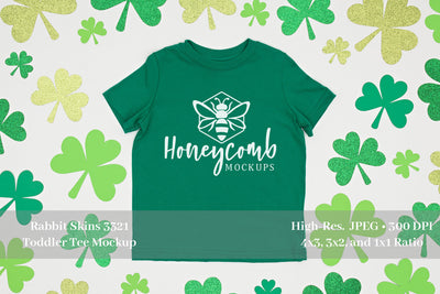 St Patrick's Day Green Toddler T-Shirt, Rabbit Skins 3321 Kelly, Toddler Mockup Mock Up Photo Honeycomb Mockups 