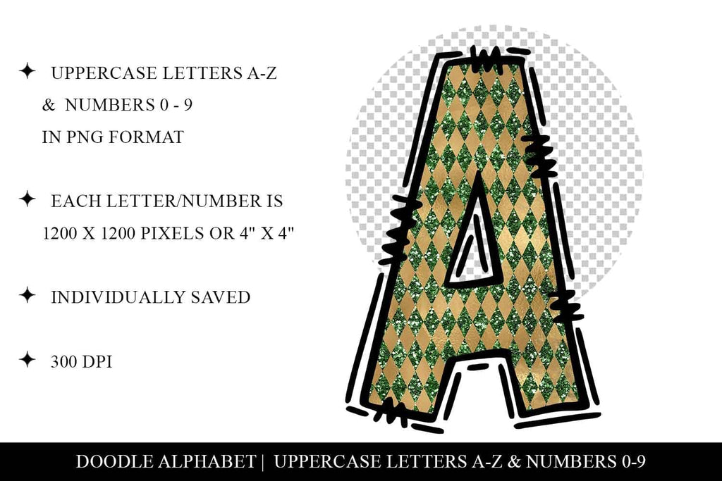 St. Patrick's Day Harlequin Pattern Doodle Alpha - So Fontsy