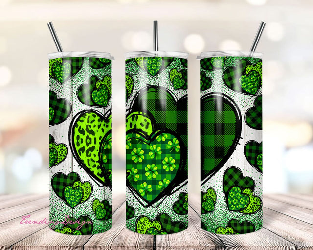 St. Patrick's Day Hearts 20oz Tumbler Sublimation Png , Leopard Tumbler,Leopard St. Patrick's Day Tumbler,Sublimation Tumbler Png Downloads Sublimation TrendingDesign 