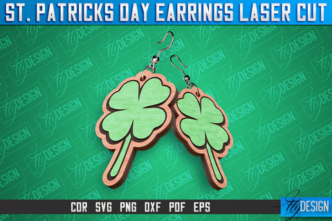 St. Patricks Day Laser Earrings | Accessories Laser Cut SVG Design | CNC Files SVG Fly Design 