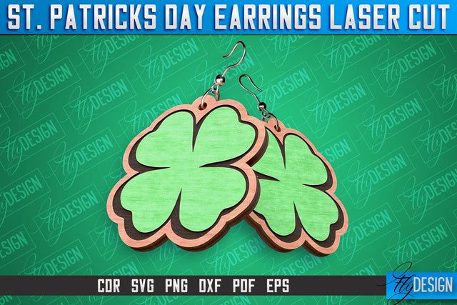 St. Patricks Day Laser Earrings | Accessories Laser Cut SVG Design | CNC Files SVG Fly Design 