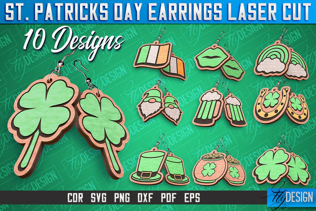 St. Patricks Day Laser Earrings | Accessories Laser Cut SVG Design | CNC Files SVG Fly Design 