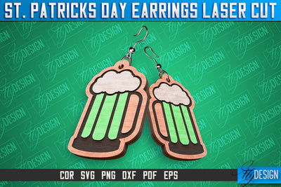 St. Patricks Day Laser Earrings | Accessories Laser Cut SVG Design | CNC Files SVG Fly Design 