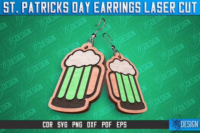 St. Patricks Day Laser Earrings | Accessories Laser Cut SVG Design | CNC Files SVG Fly Design 