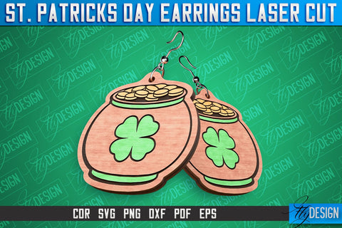 St. Patricks Day Laser Earrings | Accessories Laser Cut SVG Design | CNC Files SVG Fly Design 