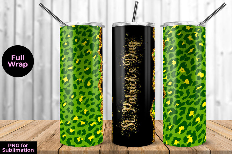 St. Patrick's Day Leopard 20 oz Skinny Tumbler Wrap Sublimation Design Sublimation Sublimatiz Designs 