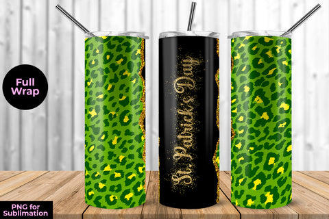 St. Patrick's Day Leopard 20 oz Skinny Tumbler Wrap Sublimation Design Sublimation Sublimatiz Designs 
