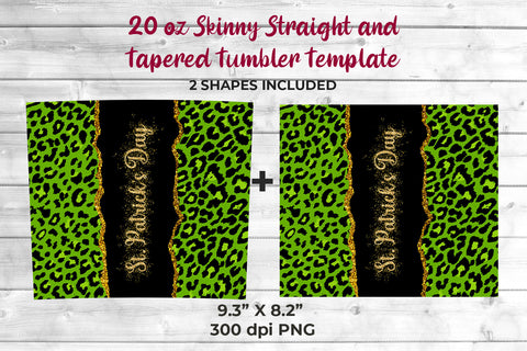 St. Patrick's Day Leopard 20 oz Skinny Tumbler Wrap Sublimation Design Sublimation Sublimatiz Designs 