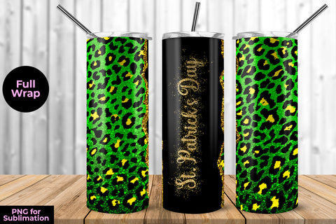 St. Patrick's Day Leopard-4 20 oz Skinny Tumbler Wrap Sublimation Design Sublimation Sublimatiz Designs 