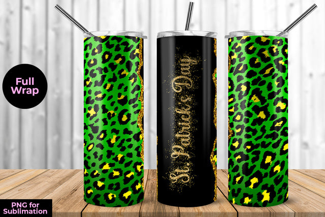St. Patrick's Day Leopard-4 20 oz Skinny Tumbler Wrap Sublimation Design Sublimation Sublimatiz Designs 