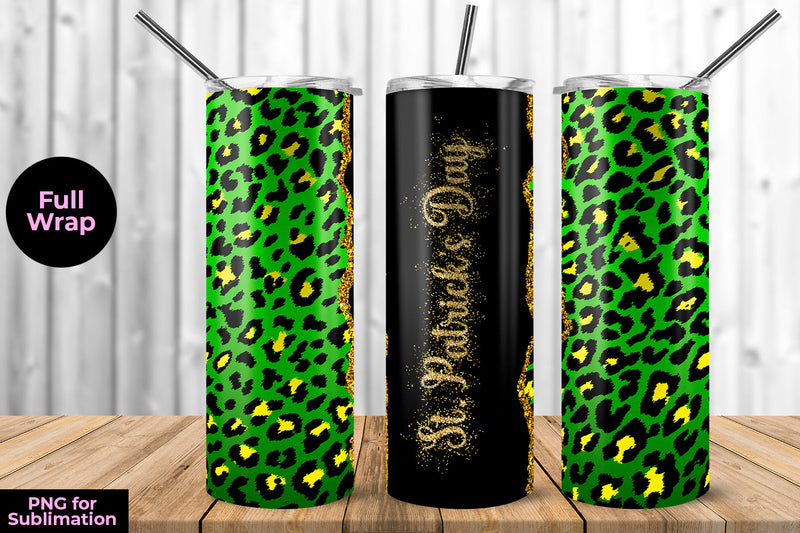 St. Patrick's Day Leopard-4 20 oz Skinny Tumbler Wrap Sublimation Design Sublimation Sublimatiz Designs 