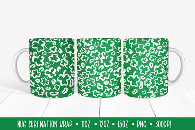 St. Patricks Day Leopard Mug Sublimation Wrap. Green Mug Wrap Sublimation LaBelezoka 