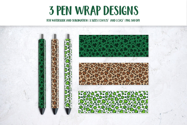 St. Patricks Day Leopard Pen Wrap Sublimation. Clover Leaves Pattern Pen Wrap Sublimation LaBelezoka 