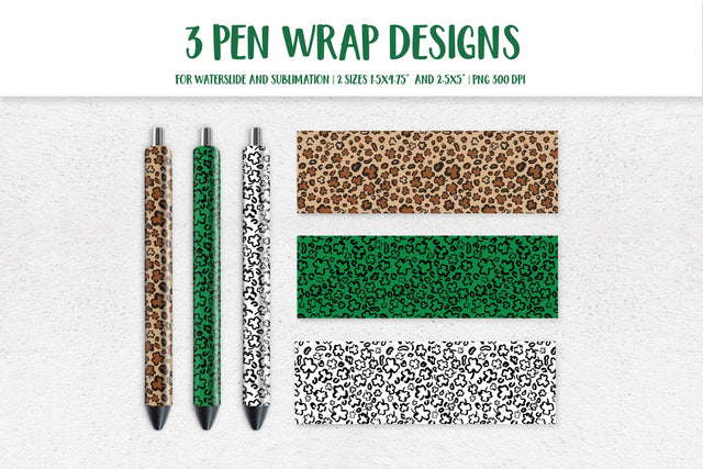 St. Patricks Day Leopard Pen Wrap Sublimation PNG. Clover Leaves Pen Wrap Sublimation LaBelezoka 