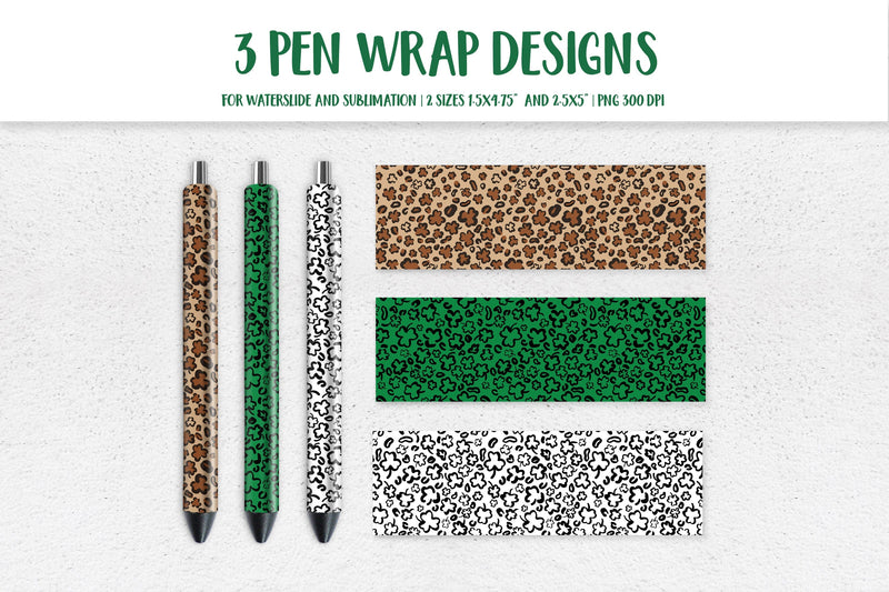 St. Patricks Day Leopard Pen Wrap Sublimation PNG. Clover Leaves Pen Wrap Sublimation LaBelezoka 