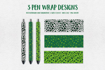 St. Patricks Day Leopard Pen Wrap Sublimation PNG. Shamrock Leaves Pen Wrap Sublimation LaBelezoka 
