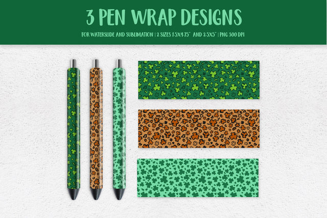 St. Patricks Day Leopard Pen Wrap Sublimation. Shamrock Pattern Pen Wrap Sublimation LaBelezoka 