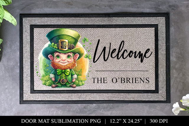 St Patricks Day Leprechaun Door Mat Sublimation PNG Sublimation BijouBay 
