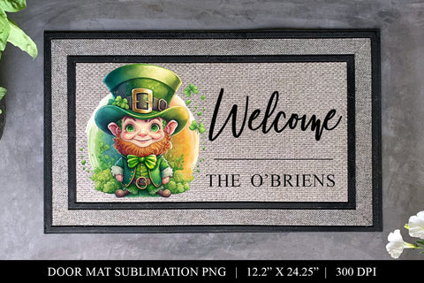 St Patricks Day Leprechaun Door Mat Sublimation PNG Sublimation BijouBay 